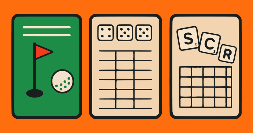 Illustration of different Scorecards on an orange background.